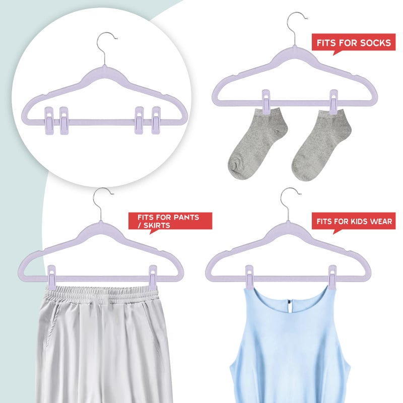 Tinfol Velvet Hangers Clips  50Pcs Light Purple Strong Finger Flocked Clips  Large Opening Clip Pants Hangers Velvet Clips Fit for Thin Clothes Hanger - Image 5